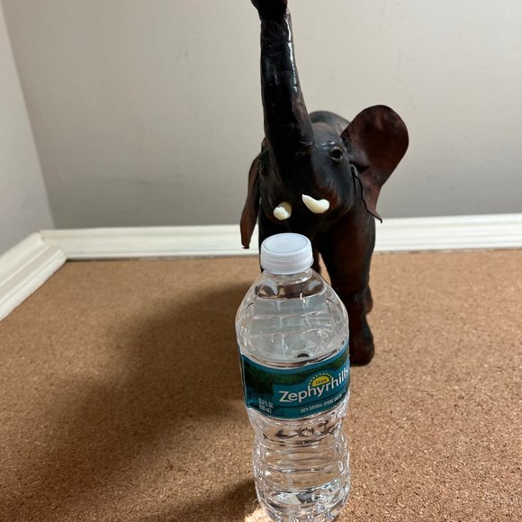 Vintage Leather Wrapped Elephant Table Top Sculpture - Picture 9 of 10